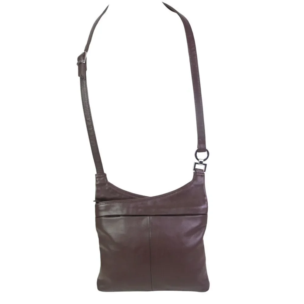 ROOMY DARK BROWN GENUINE LEATHER ZIP X-BODY MESSENGER SHOULDER BAG HANDBAG PURSE